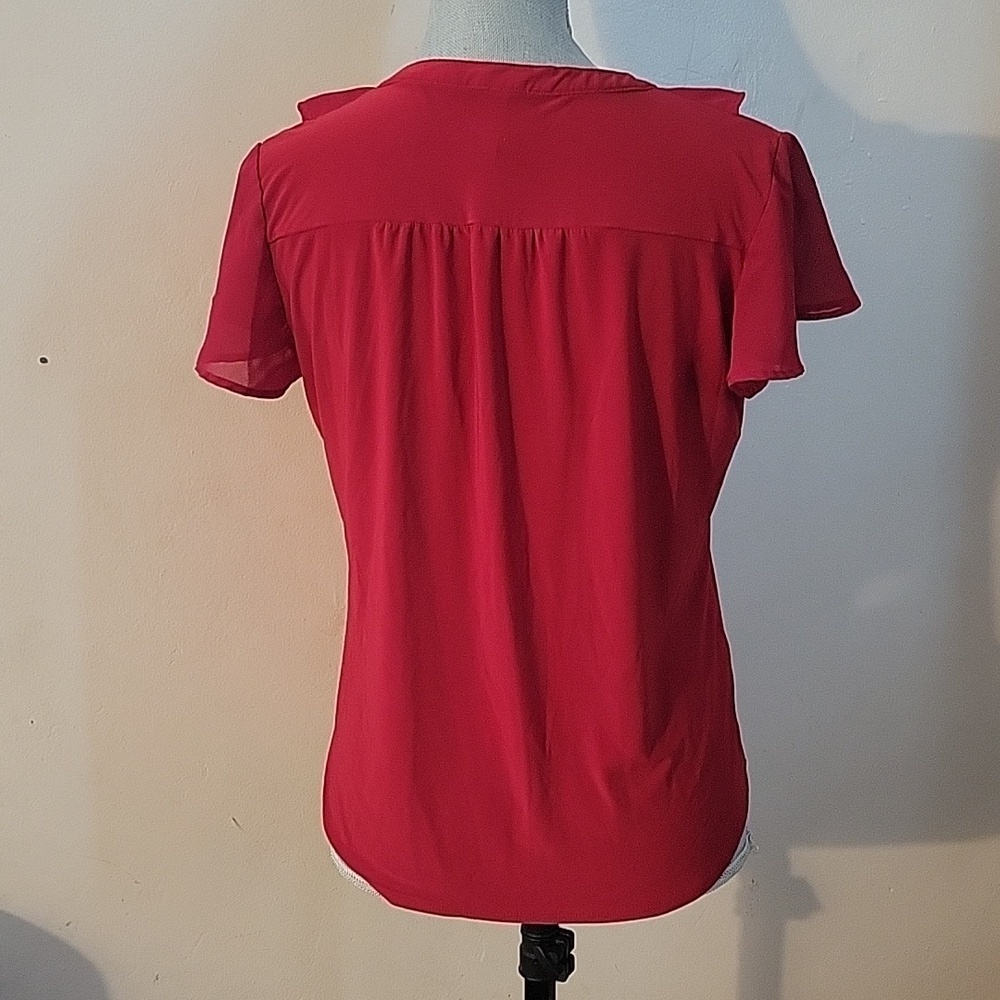 Perception Concept Ruffled, Button Up Red Blouse, Size: S - Picture 4 of 10